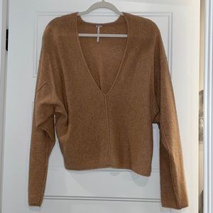 Free People Camel V Neck Cashmere Sweater